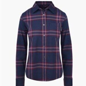 Flylow Brigitte Tech Snap-Up Flannel in Night/Ruby Plaid  Large - Ski Snowboard